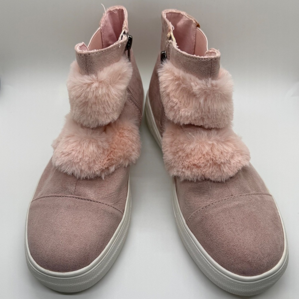 Kidpik Girls Pink Faux Suede Fur Trim High Top Sneakers Shoes Size 5 Zip Up
